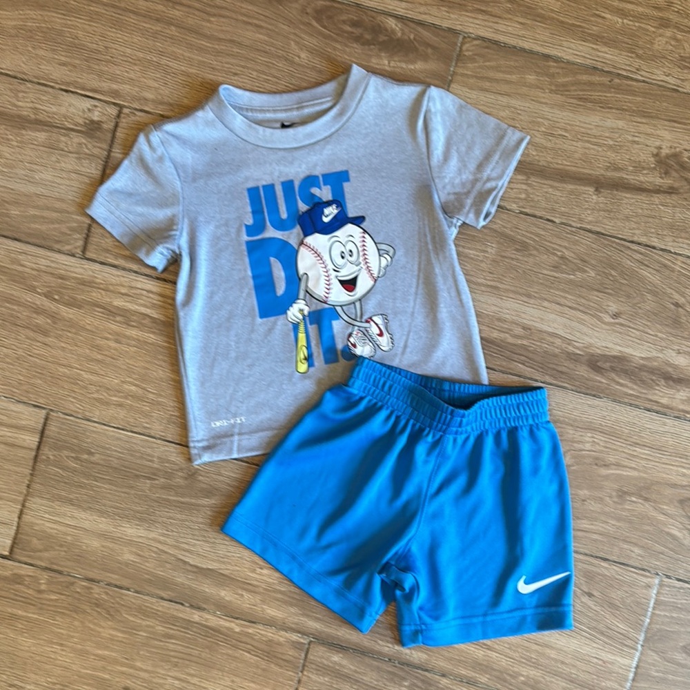 Nike Kids Gray Tee and Blue Shorts Set